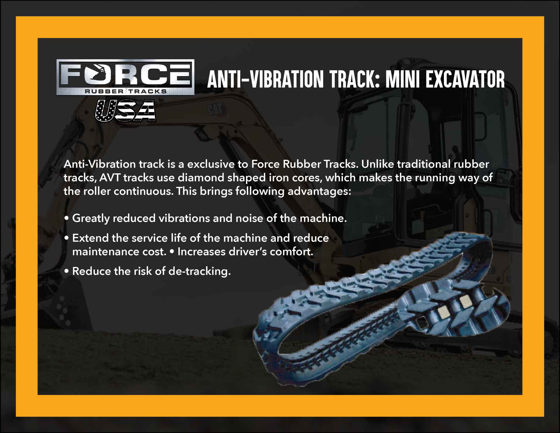 an informational image on anti-vibration tracks for mini excavators